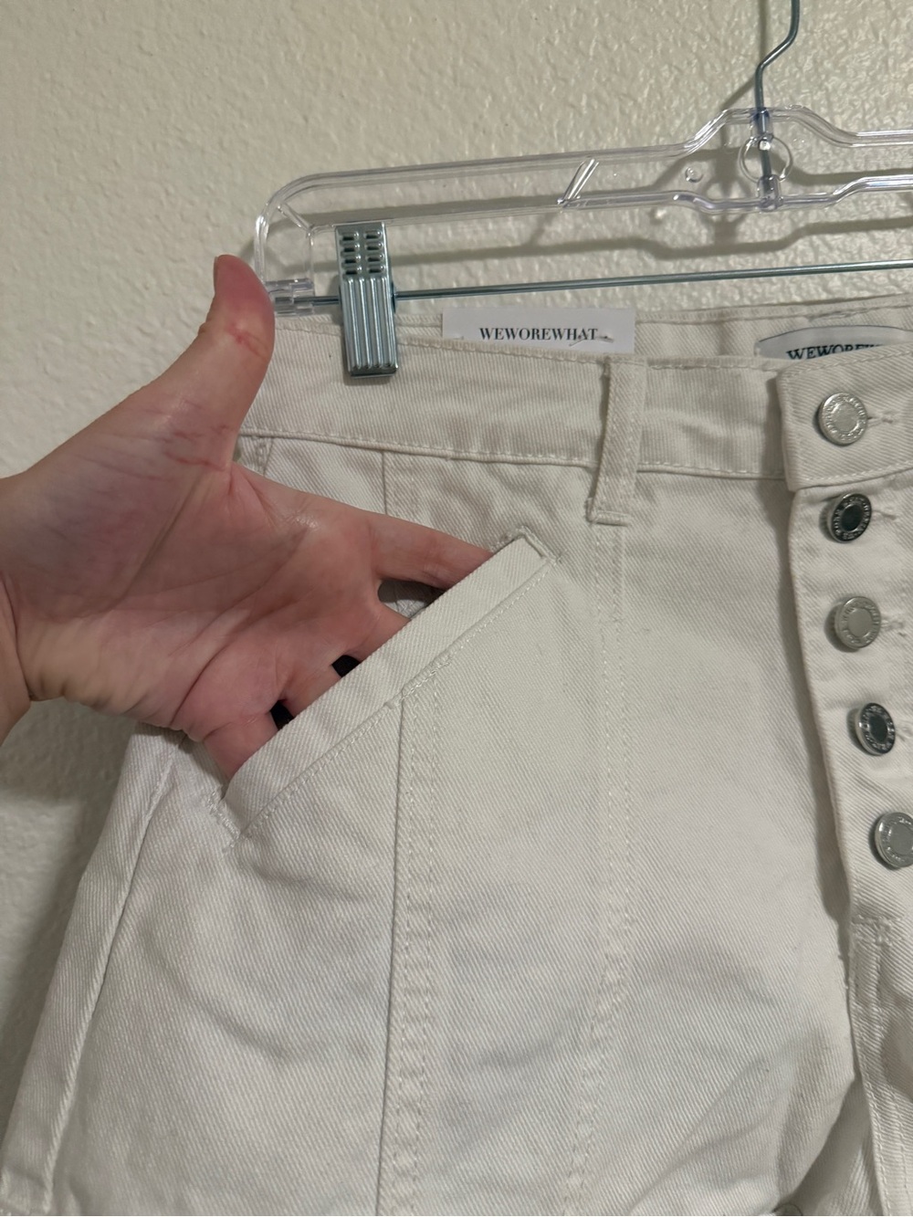 High-Waist White Denim Shorts WeWoreWhat with Button Front - Picture 8 of 14